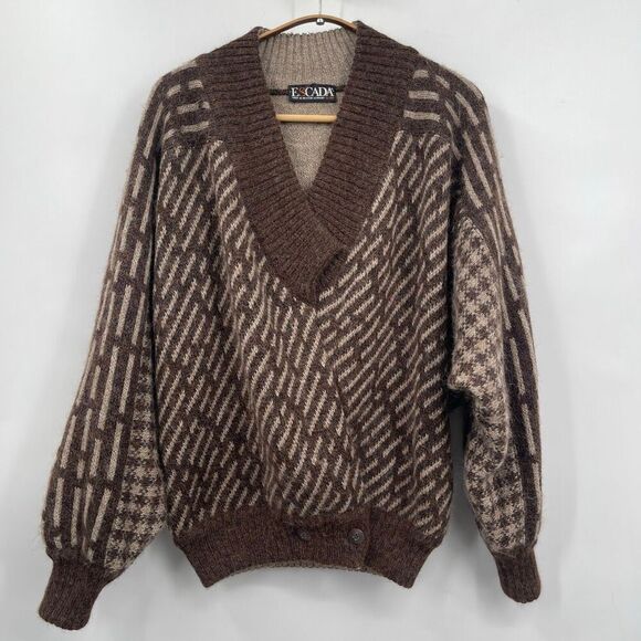 Escada Other - Escada Brown Cream Wool Alpaca Blend Patterned Knit Cardigan Sweater Size 38